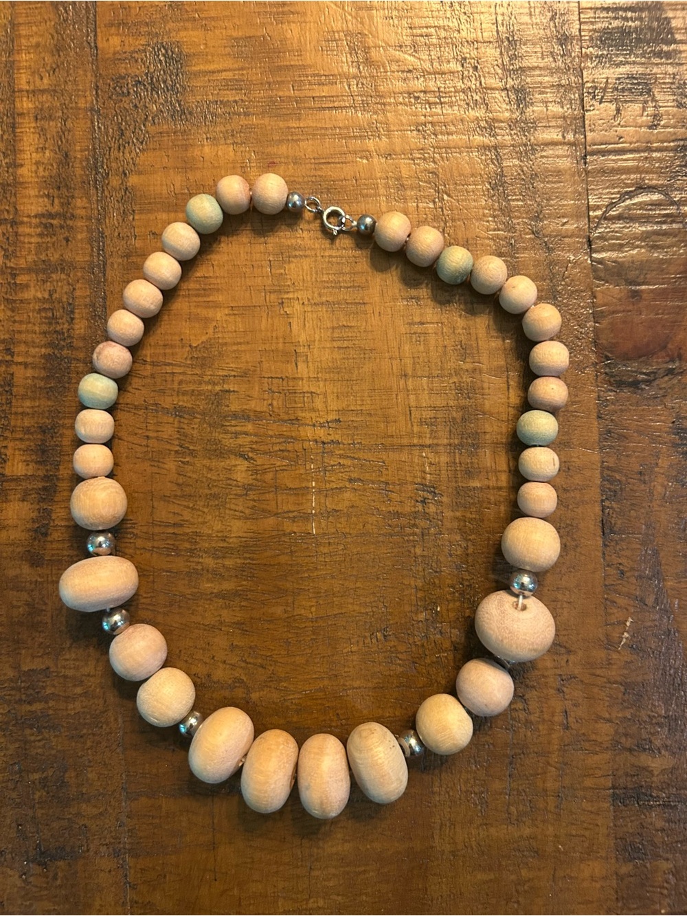 Natural Wood Bead Necklace - Neutral Beige